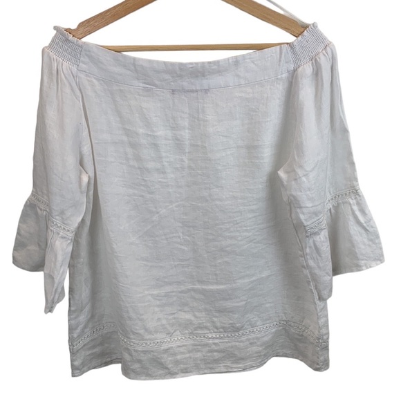 S. Oliver 100% Linen Boho Off Shoulder Peasant Bell Sleeve White Blouse sz 6 EUC - Picture 4 of 8